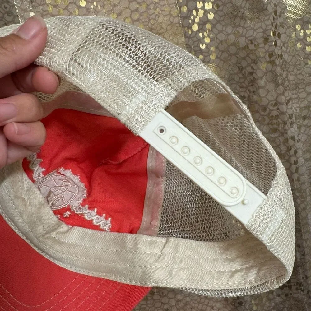 Free People Puerto Vallarta Pink Coral Ivory Adjustable Trucker Hat OS